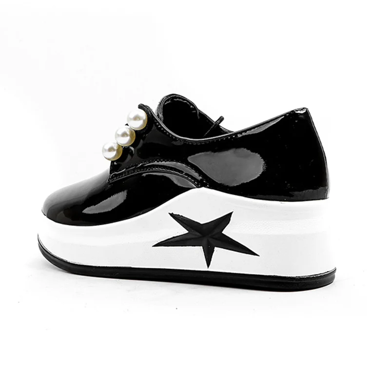 JK 2018 New Fashion Casual Women Flats Lace Up Wedges Pearl Round Toe Footwear Spring Platform Flock Ladies Elevator Shoes | Обувь