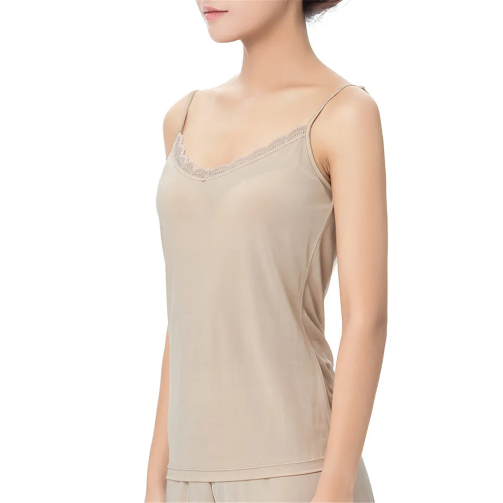 Лифчик с кружевной отделкой из 100% шелка летние пикантные майки однотонный