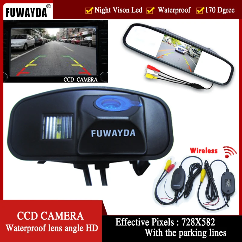 

FUWAYDA wireless HD videoRear View Reverse color parking CCD Car Camera with 4.3 Inch LCD Monitor For Honda CRV Odyddey Fit Jazz