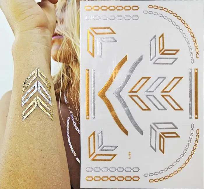 

Gold Metallic Tattoo Body Art Flash Body Bling Fake Waterproof Temporary Tattoos Sticker For Woman