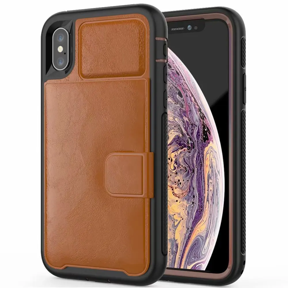 Brown Роскошный кожаный чехол-кошелек для Iphone Xs Max Xr X 8 7 6s Plus, Гибридный бампер с подставкой для карт, жесткая задняя крышка для samsung Note9 S9 Plus - Цвет: Brown
