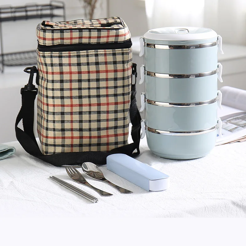 Blue 4 Layer And Bag Детский Взрослый Ланчбокс 304 из нержавеющей стали контейнер для еды термос пластиковый школьный бэнто Ланч-боксы кухонные аксессуары в японском стиле - Цвет: Blue 4 Layer And Bag