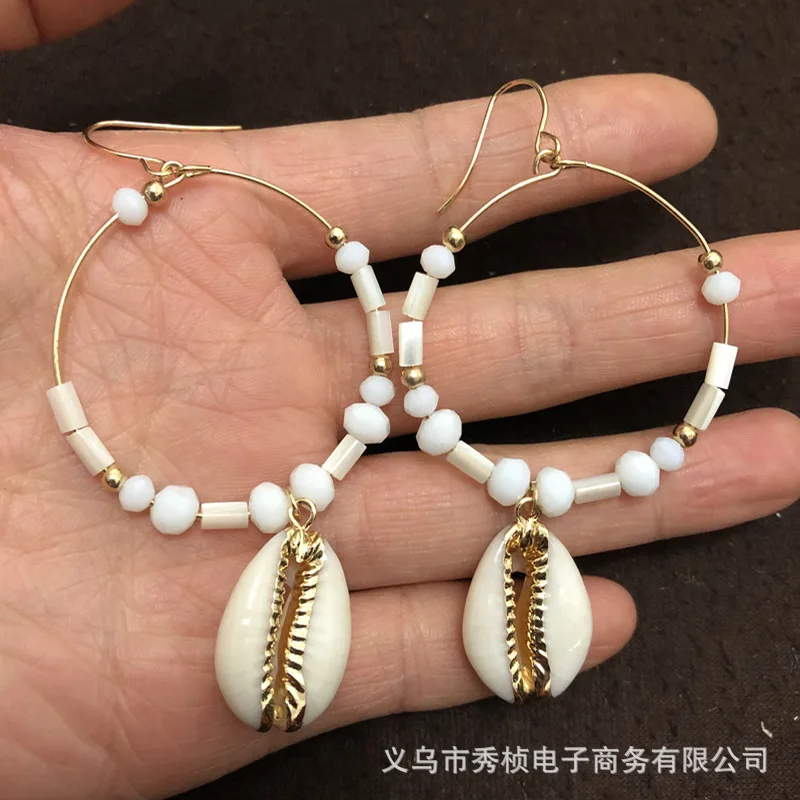 Новые новые серьги из натуральной ракушки большие металлические Модная