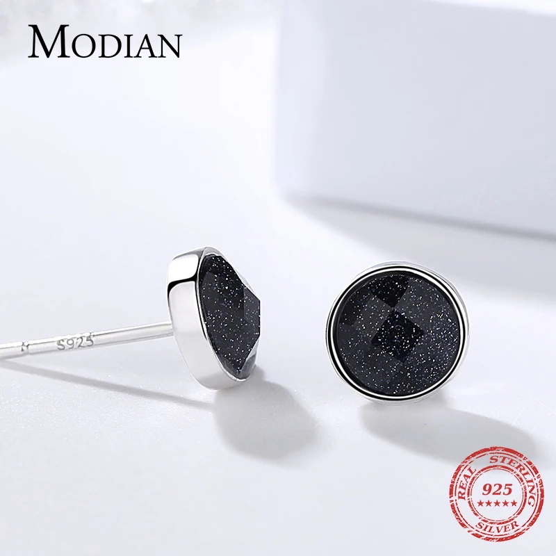 Женские сверкающие серьги-гвоздики Modian из стерлингового серебра 100% пробы с
