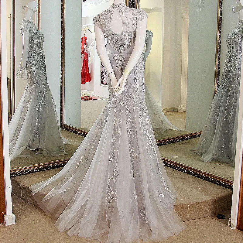 LS32998 Русалка платья вечерняя вечеринка кружева назад Крышка рукава Высокие