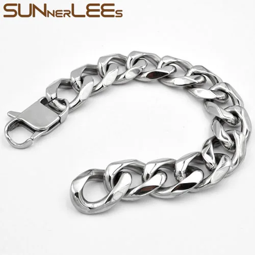 SUNNERLEES браслет из нержавеющей стали 316L 19 мм массивная кубинская цепочка