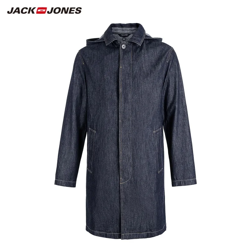 JackJones осень мужская с капюшоном модная длинная джинсовая куртка толстовки пальто верхняя одежда мужская одежда 218357522 - Цвет: DENIM BLUE