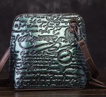 green black Женская сумка на плечо из натуральной кожи, винтажная, абразивная, красочная, тисненая, через плечо, сумка-мессенджер из воловьей кожи, новая летняя сумка для покупок - Цвет: green black