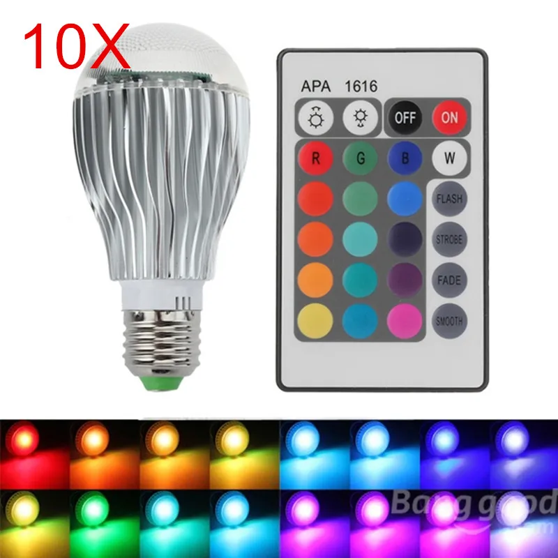 10Pcs E27 15W RGB LED Bulb Remote Control Color Changing LED Wall Light Bulb RGB 16 Color Lamp AC110V-240V High quality