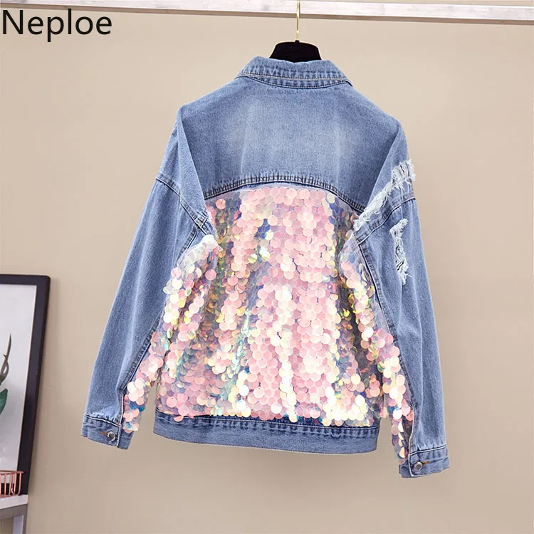 Neploe/Новинка года; свободные джинсовые пальто с блестками; женская короткая ковбойская одежда с дырками; шикарная джинсовая куртка в стиле ретро; 53040