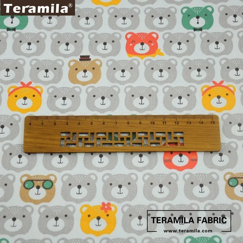 Teramila из хлопка с принтом серые Мультяшные медведи дизайн головы саржевого материала Ткань Лоскутное детское платье украшение домашний текстиль