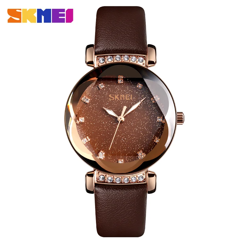 Rose gold leather SKMEI Модные Простые Женские часы Женские кварцевые наручные часы водостойкий маленький циферблат роскошные женские часы reloj mujer 9188 - Цвет: Rose gold leather