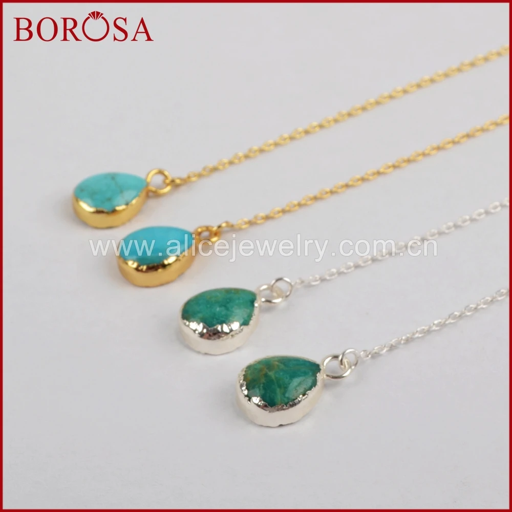 Женские золотистые друзы с бирюзой BOROSA Teardrop очаровательные Подвесные серьги 1345 |