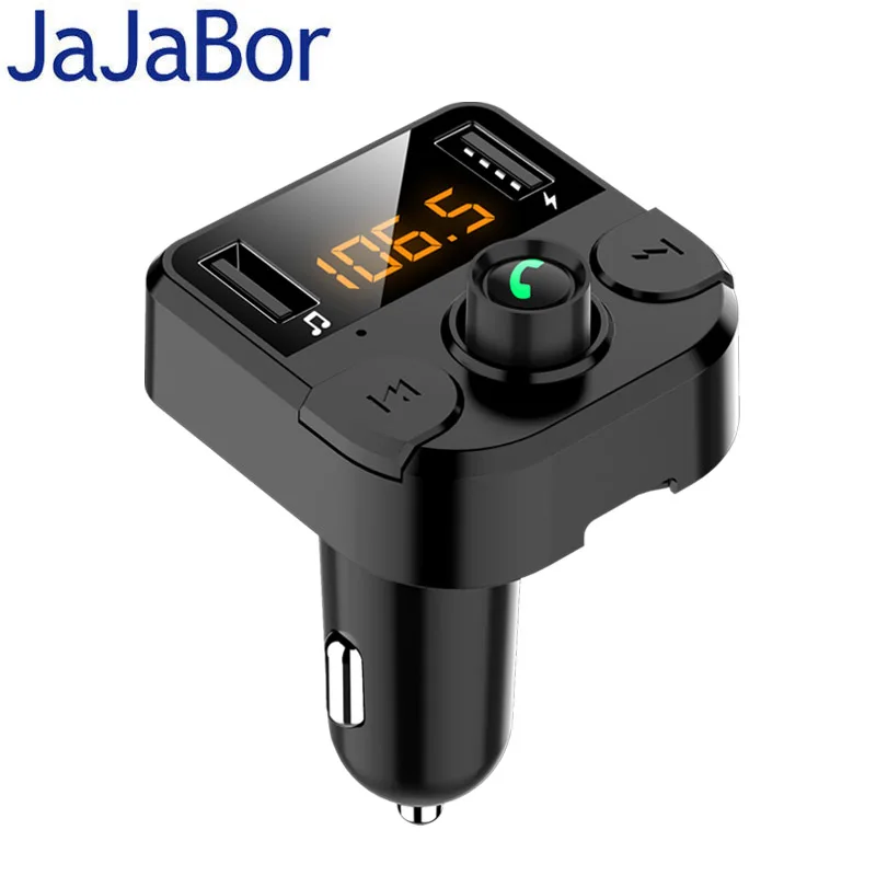 Jajabor Bluetooth 5,0 автомобильный комплект беспроводной fm-передатчик громкой связи вызов A2DP воспроизведение музыки 2.1A 1A двойной зарядное устройство usb