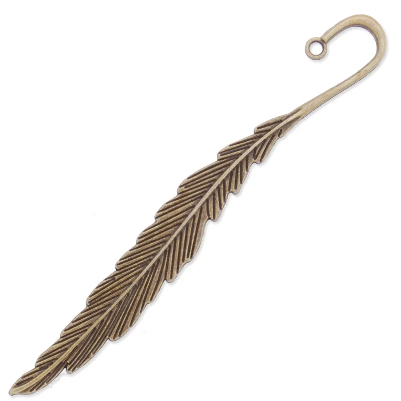 

Antique Bronze Feather Shape Alloy Bookmarks 14*117 mm, 10 pcs Per Package-C3924