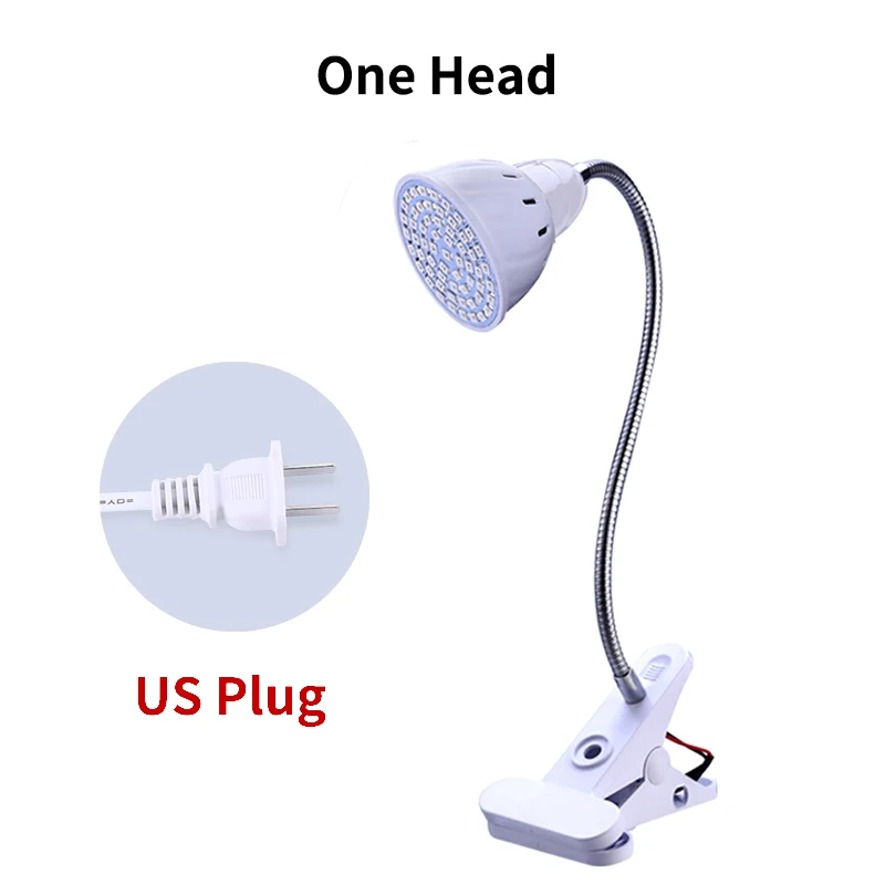 US Plug One Head Светодиодный светильник для выращивания, полный спектр, фито-лампа, гидропоника, фитолампа с зажимом для овощей, цветов, подкормки, теплица, растительный светильник ing - Испускаемый цвет: US Plug One Head