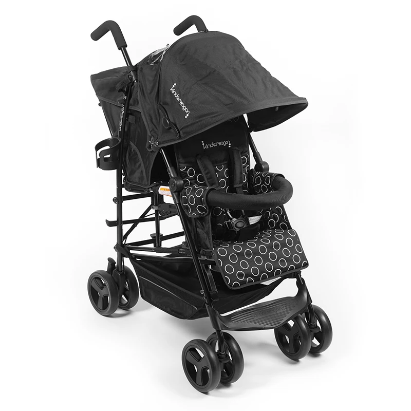 Детская коляска Kinderwagon для близнецов, детская коляска с двойным зонтиком, автомобильный светильник, Легко складывающаяся коляска для близнецов - Цвет: black