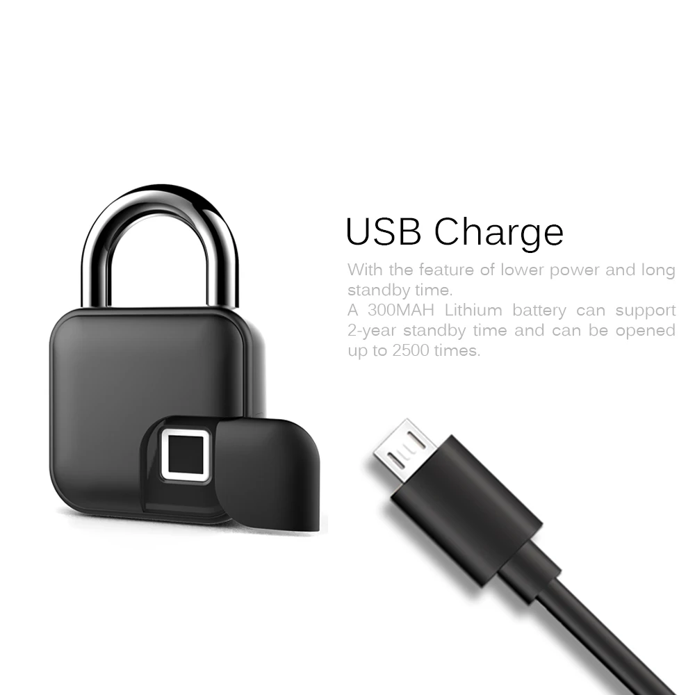 Бесключевой электронный умный замок отпечатков пальцев USB Перезаряжаемый IP65
