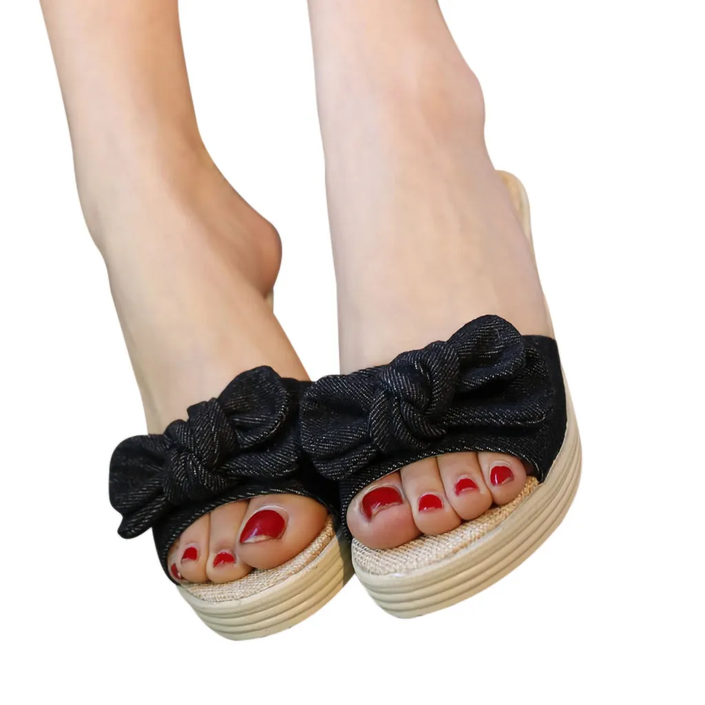 SAGACE/женские тапочки на танкетке Повседневная модная женская обувь с бантом