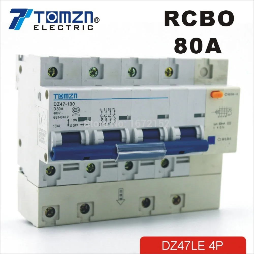 

DZ47LE 4P 80A D type 400V~ 50HZ/60HZ Residual current Circuit breaker with over and Leakage current protection RCBO
