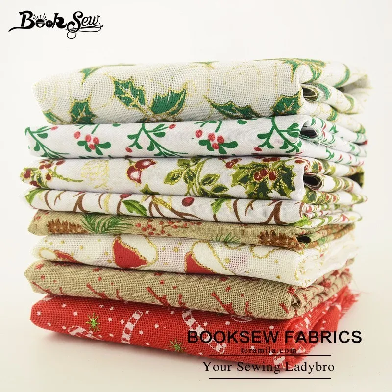 Booksew Лен Ткань 8 шт./лот 45 см x 50 см нарезанные Комплект Новогодние товары Стиль Жир квартал для Вышивание Украшение Craft сумка кукла чулок