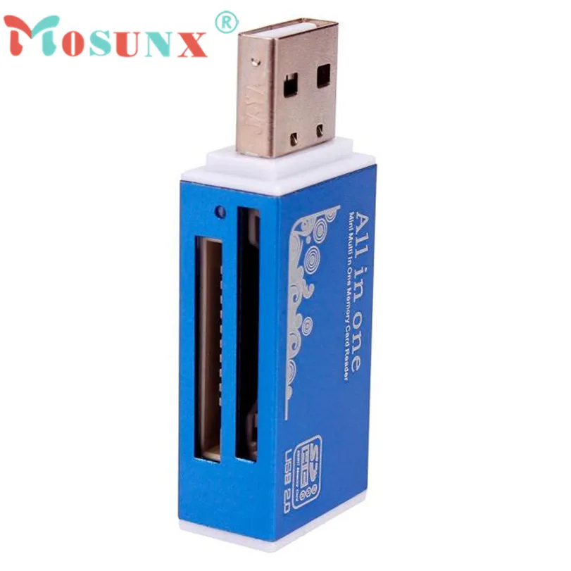 Горячая продажа Mosunx кард ридер Tiny Blue USB 2 0 все в 1 мульти адаптер для Micro SD SDHC TF M2 MMC