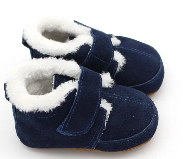 

Top Quality winter baby boots with warm fur Genuine Leather Baby Moccasins with hard rubber Shoes first walker boys kids boots