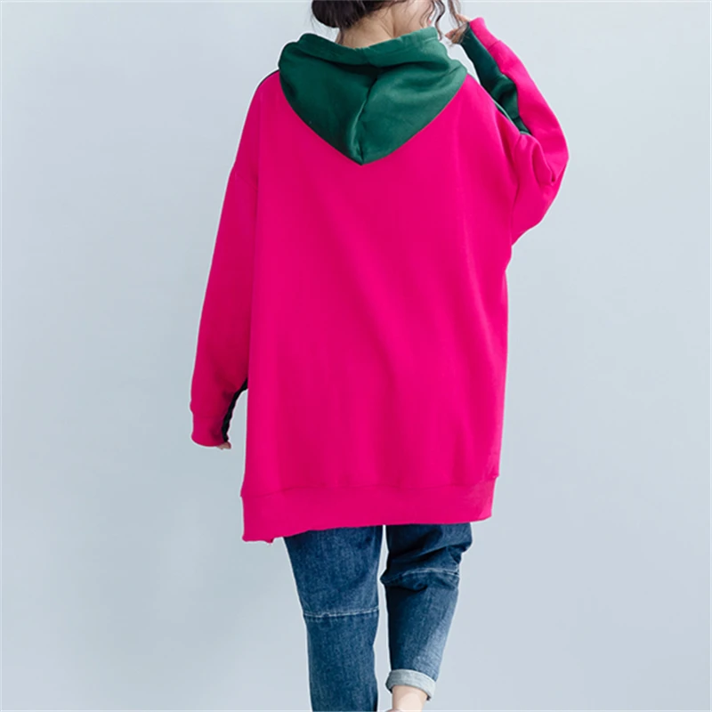 Женская толстовка с капюшоном свободная флисовая большого размера разрезом