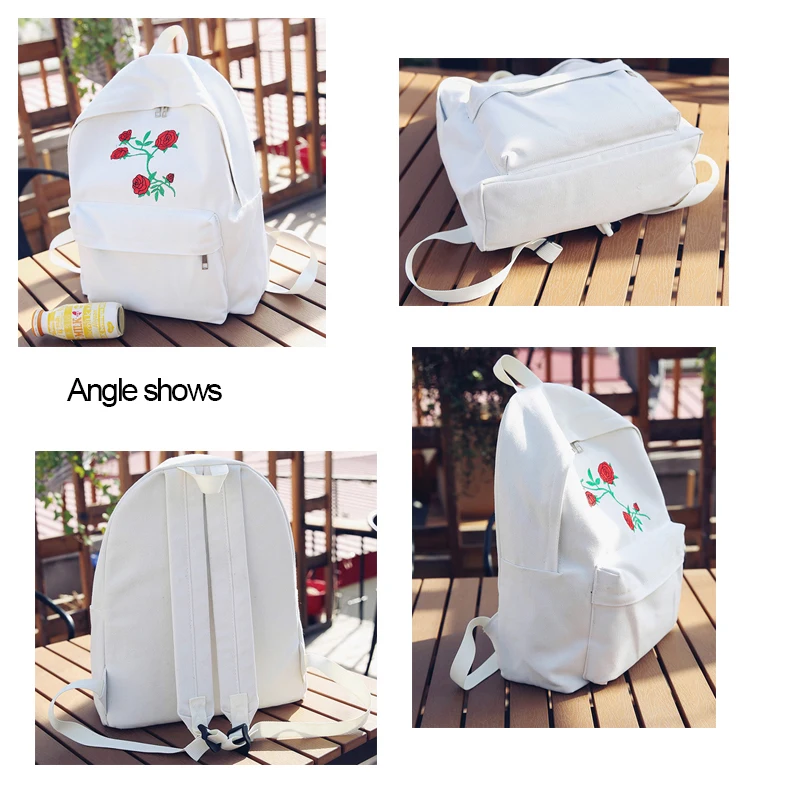 Harajuku рюкзак розовый вышивка Для женщин Путешествия Back pack Холст Студенты сумка