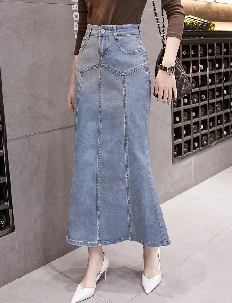 Женская джинсовая юбка годе длинная с пуговицами модель B92791|Женские юбки| |