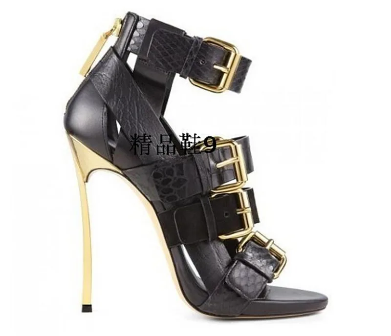 Женские сандалии-гладиаторы из воловьей кожи на высоком каблуке с пряжкой и