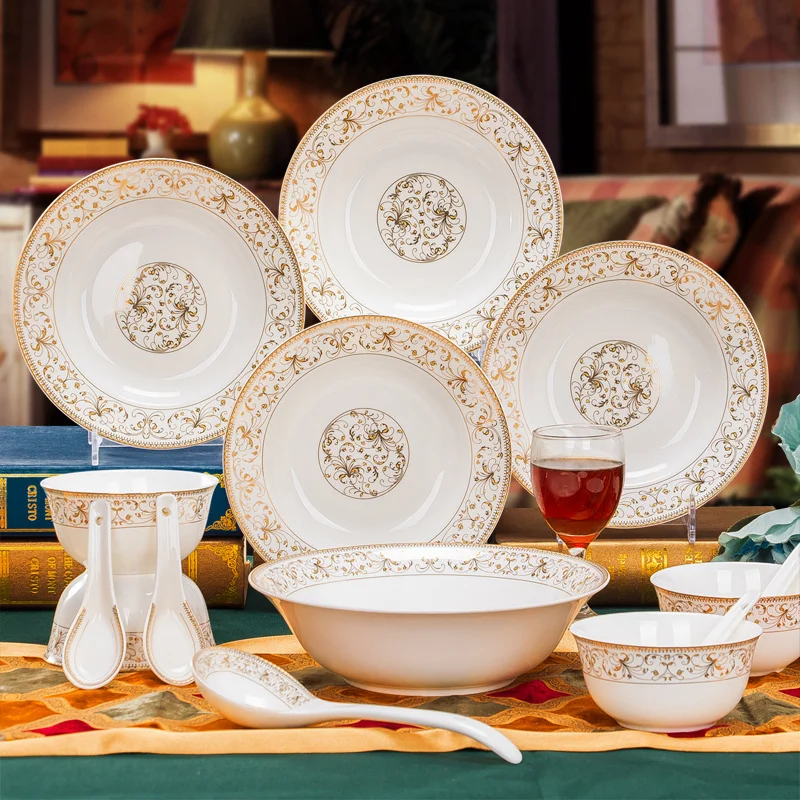Shipping 14 head bone china tableware sets Jingdezhen bowl dish Jinzhong Korean Everose | Дом и сад