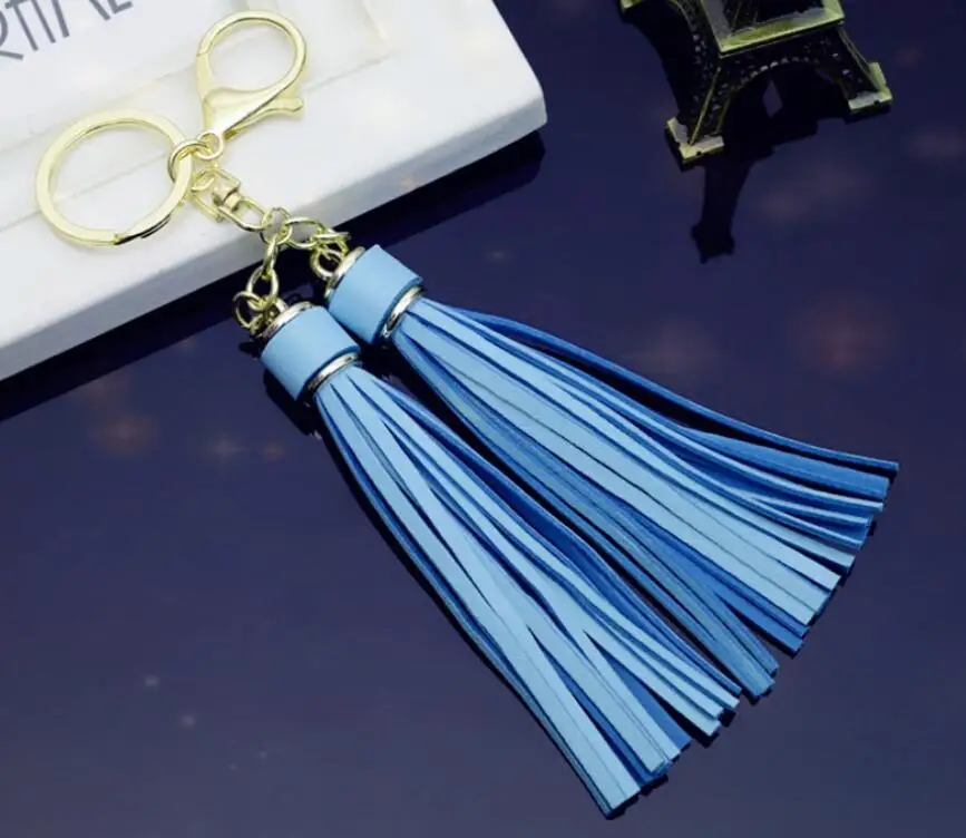 light blue Горячая Распродажа PU кожаный брелок с кисточкой для женщин кожаная подвеска для ключей сумок для ключей porte cle llavero sleutelhanger - Цвет: light blue