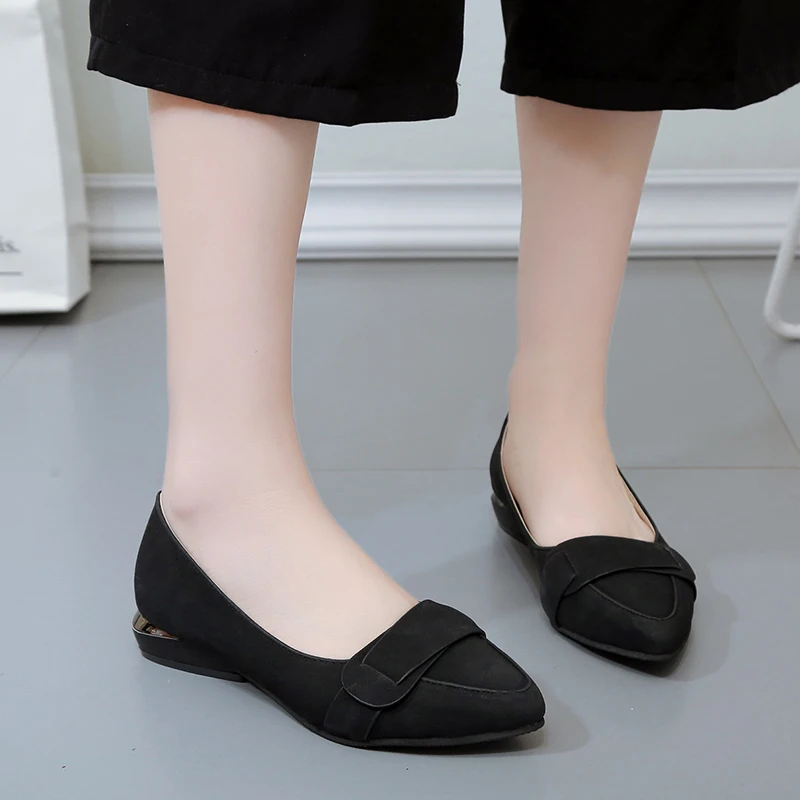 

2019 Spring Casual Shoes Women Pump Pointed Toe Solid Colors Slip-on Shallow Shoes Low Heels Fashion Women's Square Heels Shoes