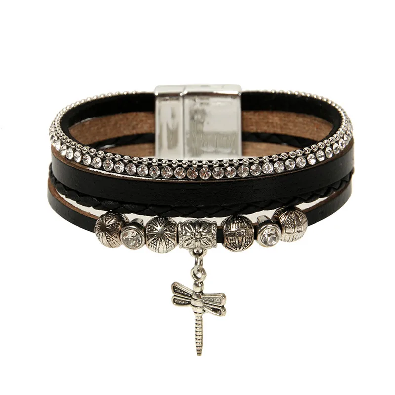 ORNAPEADIA New bohemia bracelet fashion Vintage beads sweet Multilayer leather dragonfly pendant girls festival gift | Украшения и
