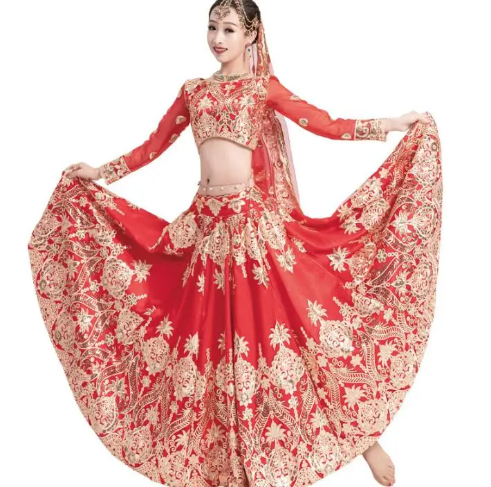 Женский Свадебный костюм Sarees индийский в этническом стиле Lehenga Choli топ + юбка шарф