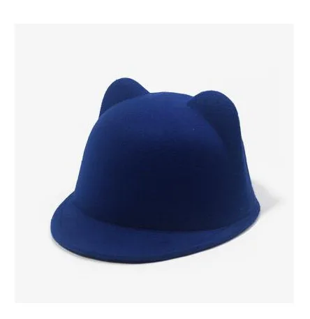Royal blue Простая шерстяная фетровая Корейская конная шапка с кошачьими ушками, шапка для родителей и детей, шапка с плоскими полями, шапка-Всадник для мужчин, женщин, детей, мальчиков и девочек - Цвет: Royal blue