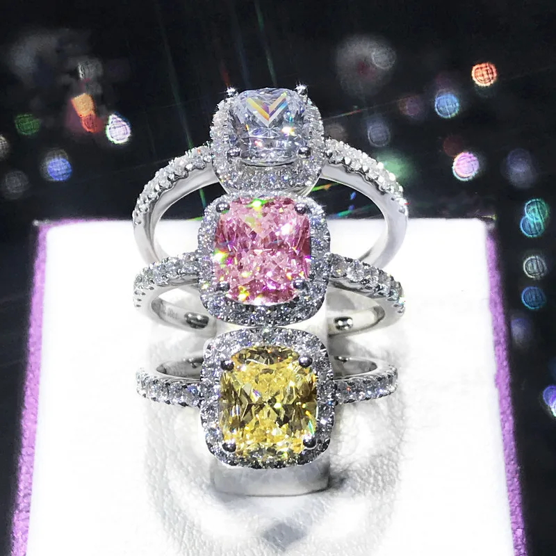 Женские серебряные кольца CC яркие прямоугольные с кубическим цирконием модные