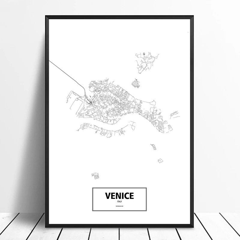Венеция (остров) Италия черный белый цвет на заказ карта городов мира плакат