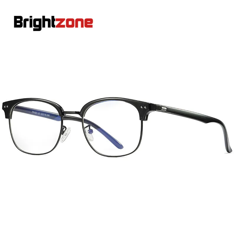 Brightzone очки для близорукости брендовая оправа для мужчин TR90 анти синий светильник винтажные Ретро очки Оптические очки Круглые Женские оправы Новинка - Цвет оправы: Bright Black