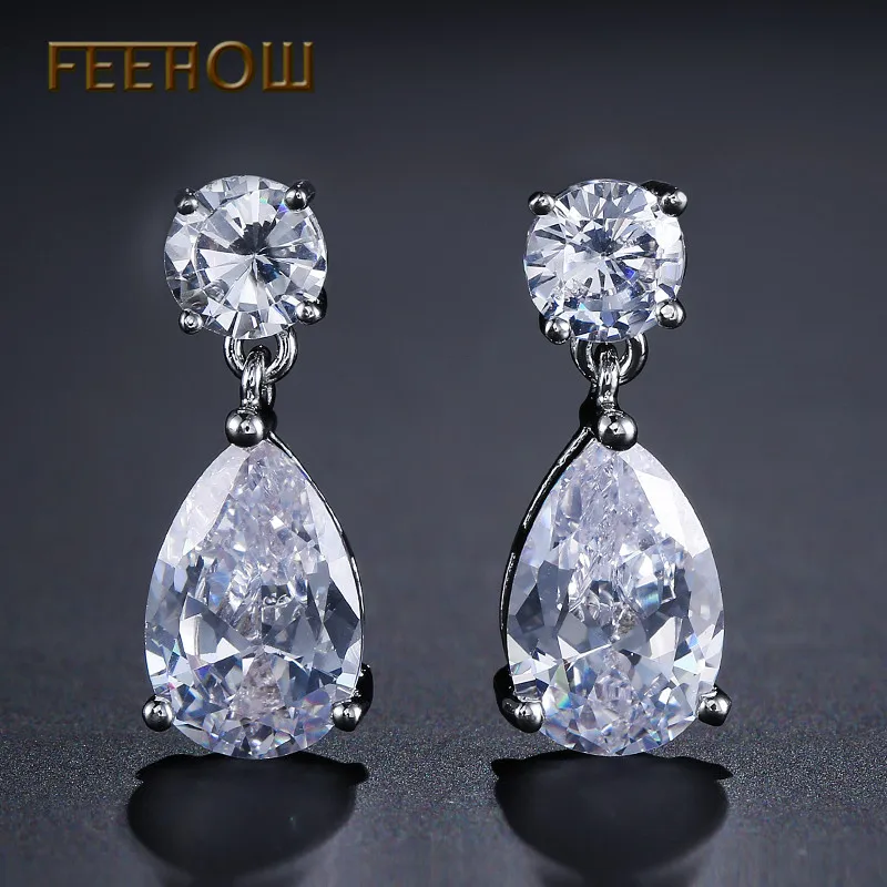 FEEHOW Драгоценности Модный дизайн капля воды серебряный цвет серьги с Блестящий