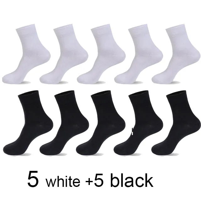 5 black 5 white 10 пар/лот, хлопковые носки для мужчин, черные, деловые, теплые, дышащие, дезодорирующие, мужские носки, Meias, подарок, плюс size42-45, новинка - Цвет: 5 black 5 white