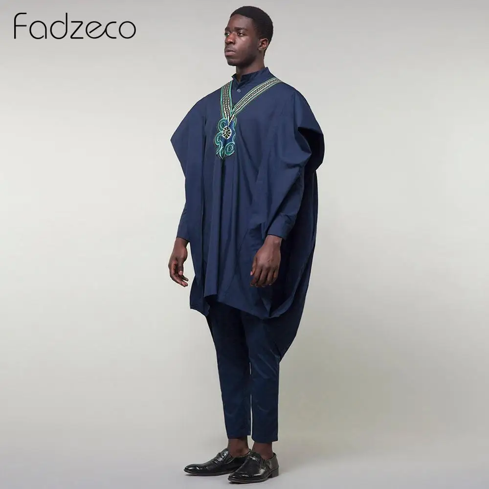 Мужские африканские костюмы Fadzeco Agbada Дашики блузка брюки деловой комплект из 3