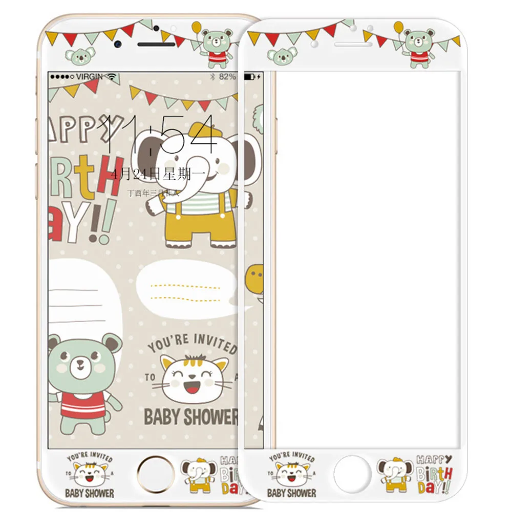 Animal Милый мультяшный протектор экрана из закаленного стекла для iPhone 6, 7, 8, 6s Plus, защита экрана hello kitty для iPhone 6 Plus, 7 Plus, 8 - Цвет: Animal