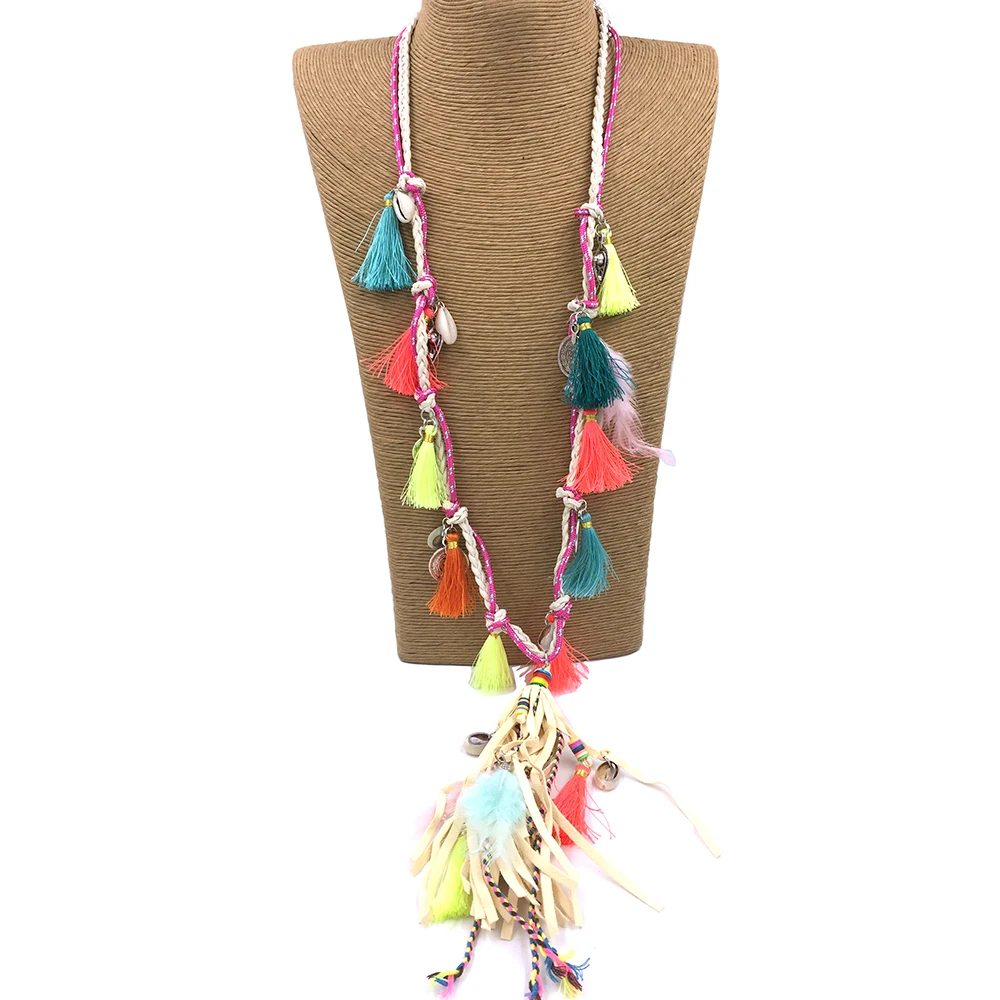 Женское кожаное ожерелье с длинной бахромой и кисточками|ethnic necklace|bohemia necklaceboho chic