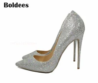2018 spring autumn heeled wedding shoes bride silver sexy high heels pumps women shoes pumps 12cm pointed toe shoe