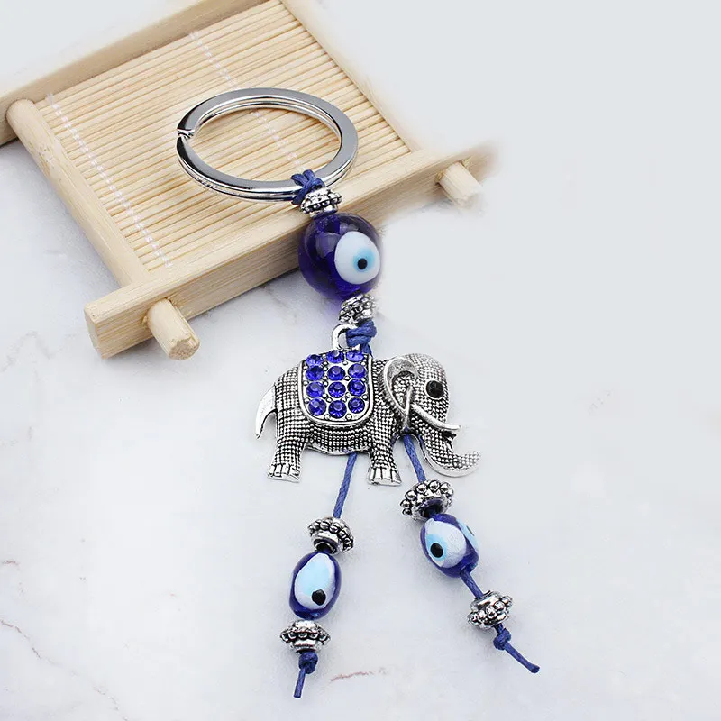 Счастливый Слон милый брелок для Для женщин мужчин синий сглаза подвеска кольцо
