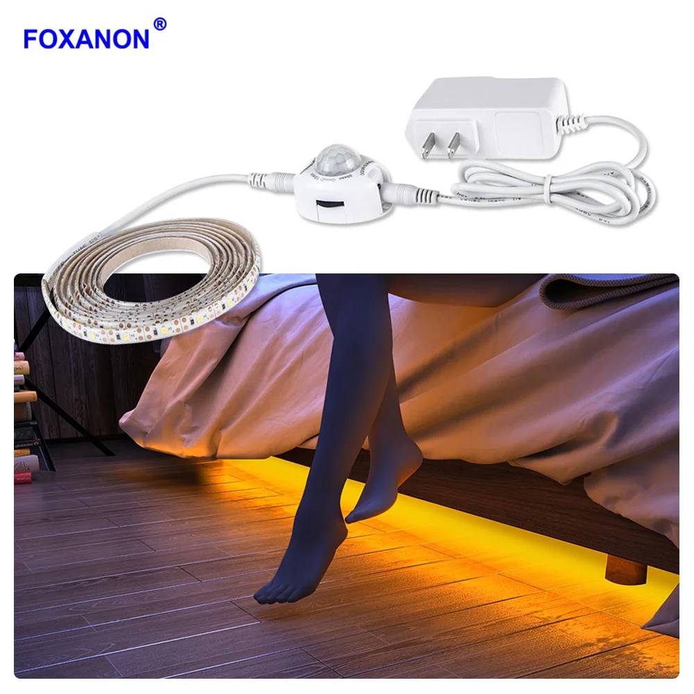 Foxanon гибкая светодиодная лента 1 м 2 3 4 5 PIR датчик движения лампа Диодная DC12V для