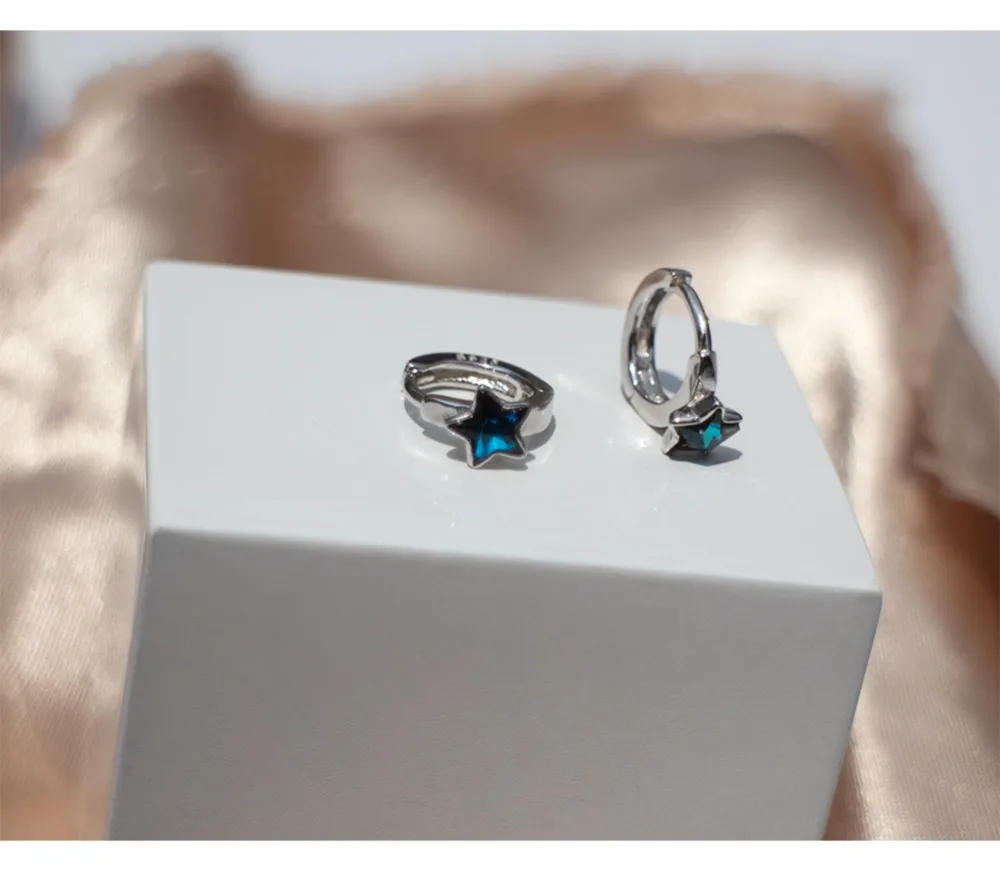 Серьги из стерлингового серебра S925 пробы, модные, окрашенные, синие, пятиконечные, в форме звезды, в форме уха, с пряжкой, для ушей, индивидуальная, трендовая, для женщин, серебряные серьги jewe