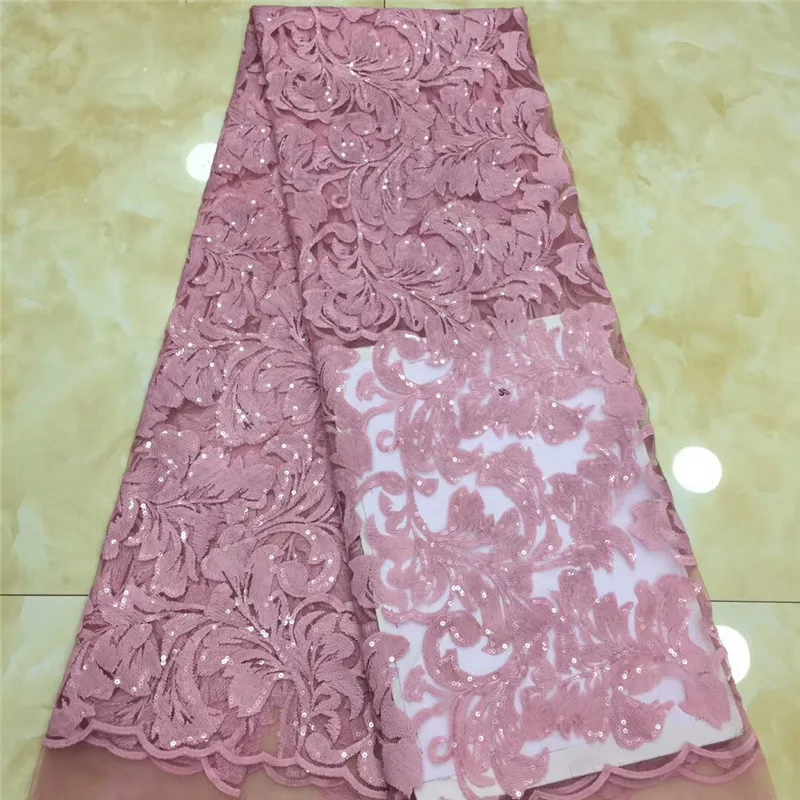 

African Lace Fabric 2019 French Cord Lace Fabric Embroidered Nigerian Tulle Lace Fabric With Sequins For Wedding dress x15-36